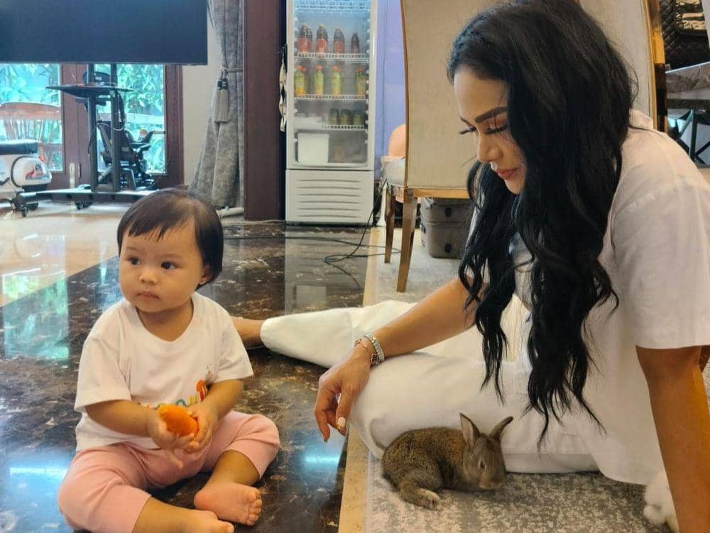 10 Potret Krisdayanti Momong Ameena, Beri Makan Kelinci!