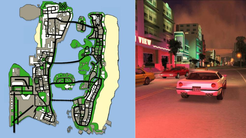 kolase map dan gameplay GTA Vice City (dok. Rockstar Games/GTA Vice City)