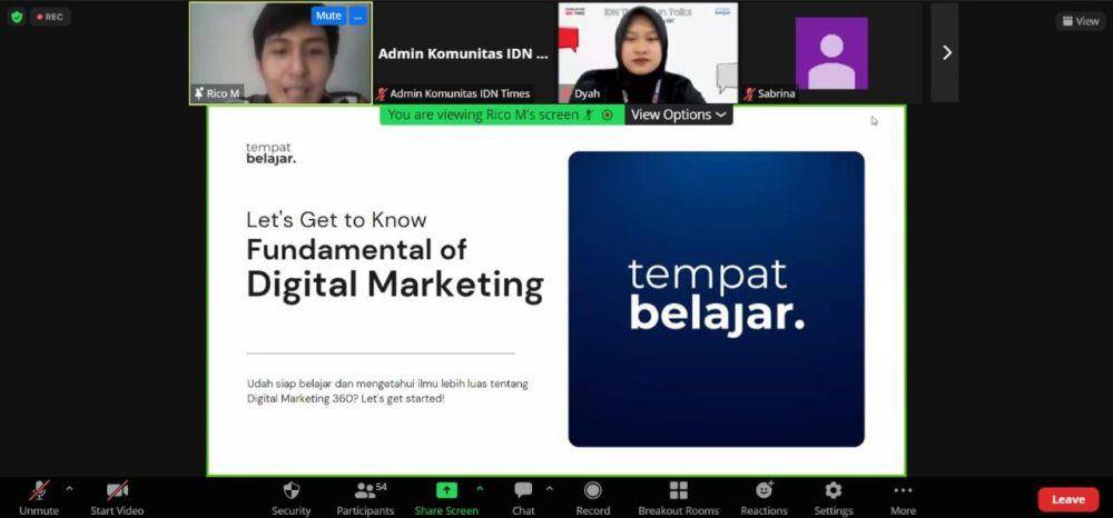 Sharing Session Class untuk Komunitas IDN Times Bisnis yang mengangkat tema "Fundamental Digital Marketing. (dok. IDN Times)