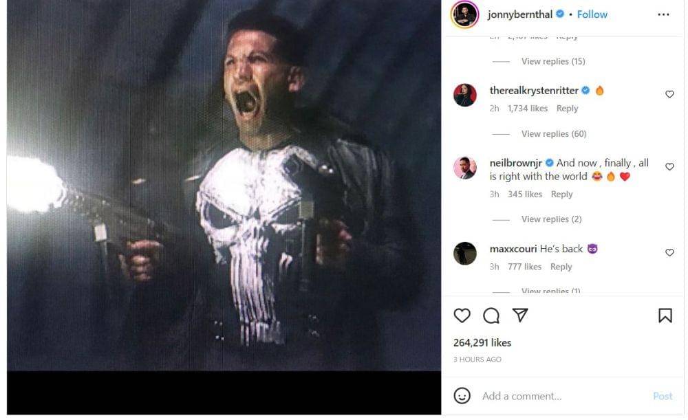 Foto yang diunggah Jon Bernthal di IG-nya, memperlihatkan Punisher. (instagram.com/jonnybernthal/)