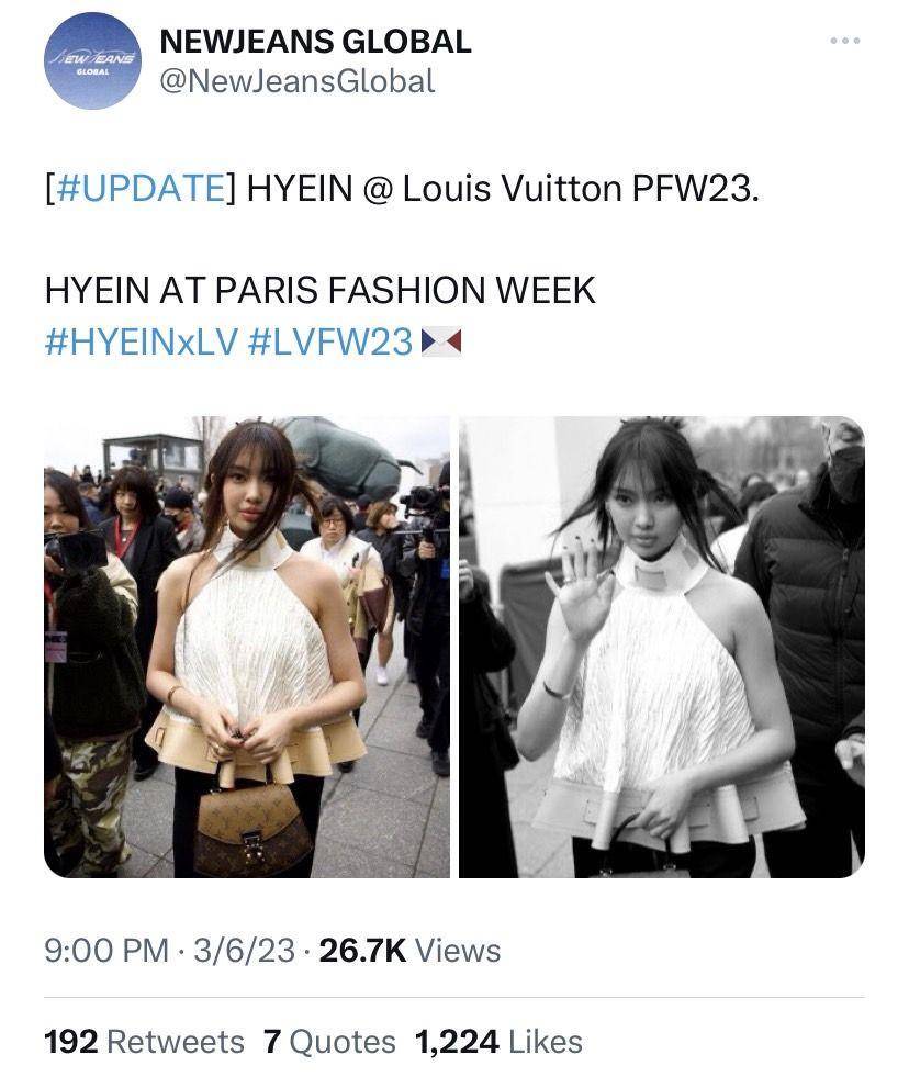 potret Hyein NewJeans hadir di Paris Fashion Week 2023 (twitter.com/@newsjeansglobal)