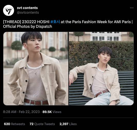 Hoshi hadir di Paris Fashion Week 2023 (twitter.com/@svtcontents)