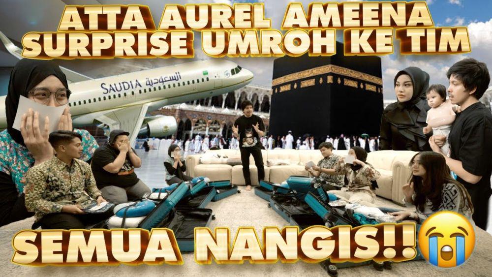 10 Potret Atta Halilintar Beri Kejutan Umrah untuk Tim, Semua Terharu!