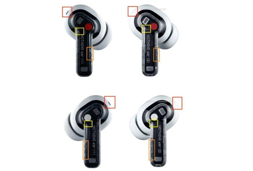 ilustrasi potensi perbedaan Nothing ear (1) (kiri) dan Nothing ear (2) (kanan) (smartprix.com)