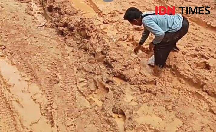 Kondisi jalan rusah menuju desa Bukti Subur Penajam Paser Utara (IDN Times/Ervan)