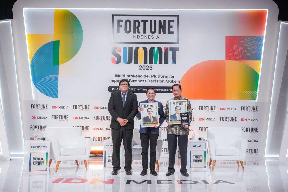 Tony Wenas, President Director Freeport Indonesia ketika menjadi narasumber pada acara Fortune Indonesia Summit 2023, di Tribrata, Jakarta, Rabu (15/3/2023). (Herka Yanis Pangaribowo/IDN Media)