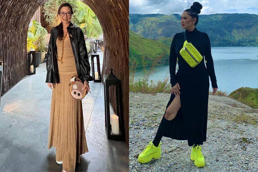 Adu gaya Titi DJ vs. Michelle Yeoh. (insatgram.com/ti2dj | instagram.com/michelleyeoh_official)
