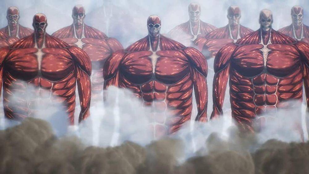 Titan Tembok melakukan Rumbling (dok. Mappa/Attack on Titan)