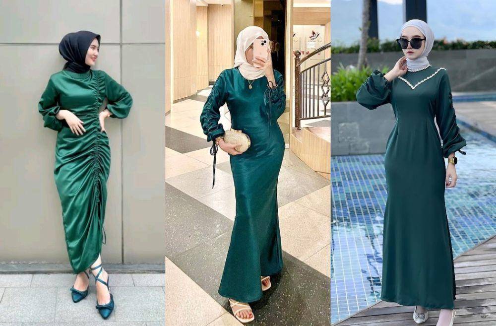Dress Hijau Gelap (instagram.com/intanghazll_ | instagram.com/amandaaptr | instagram.com/wendaamaliia)