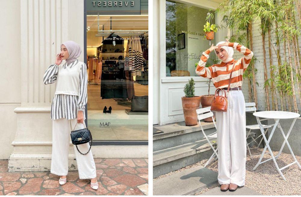 9 Ide Outfit Motif Stripe ala Rafika Rahma, Cocok untuk Ngabuburit