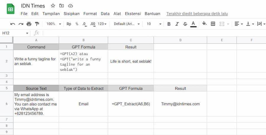 ilustrasi penggunaan ChatGPT di Google Sheet (IDN Times/Laili Zain)