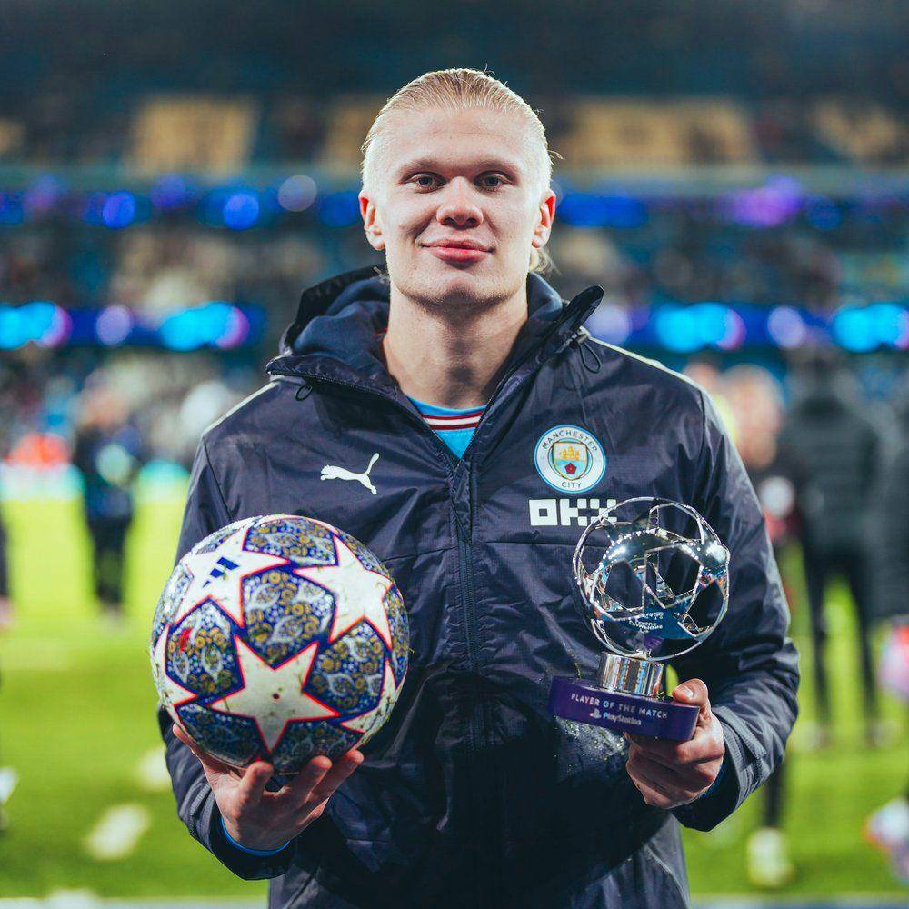 Erling Haaland menjadi pemain terbaik laga melawan RB Leipzig di Liga Champions. (twitter.com/ManCity)