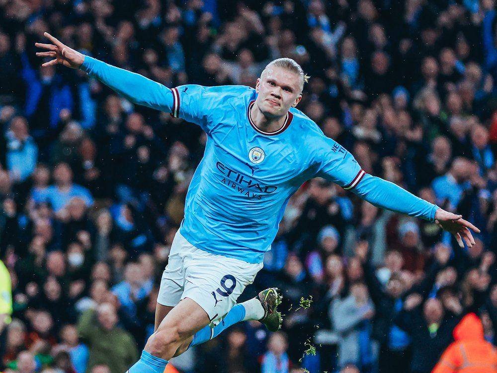 Erling Haaland merayakan gol ke gawang Burnley. (twitter.com/ManCity)