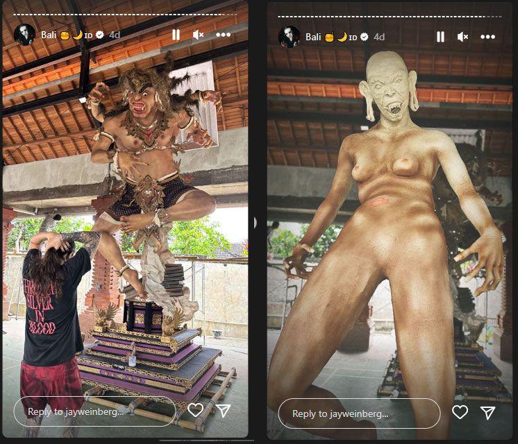 Jay Weinberg saat meilhat ogoh-ogoh di Bali. (Instagram.com/jayweinberg)