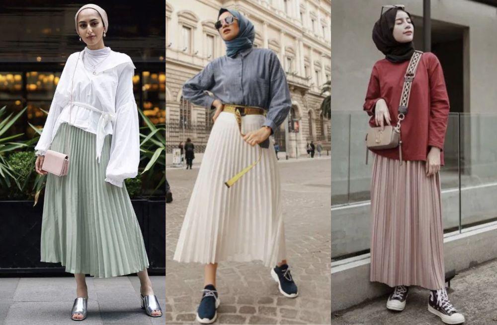 7 Ide Outfit Rok Plisket ala Hijabers untuk Bukber, Tampil Keren!