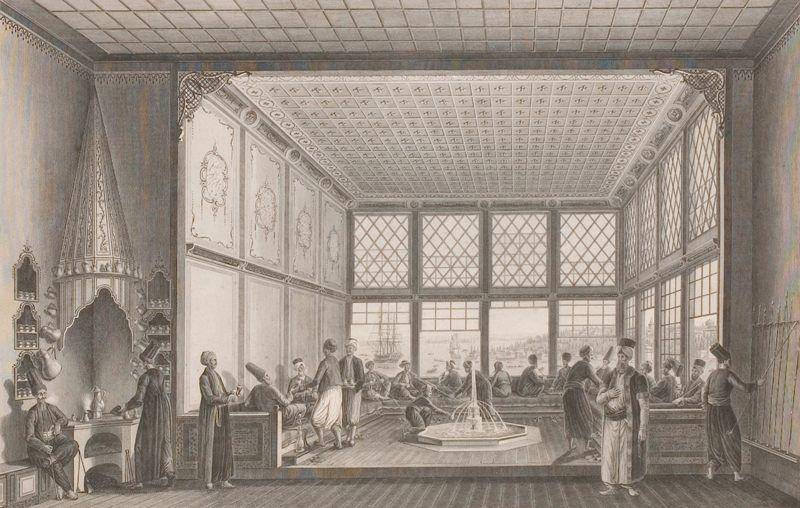 Sebuah kedai kopi Ottoman di Circa 1819. Kopi pernah dilarang di negara ini. (atlasobscura.com/public domain)