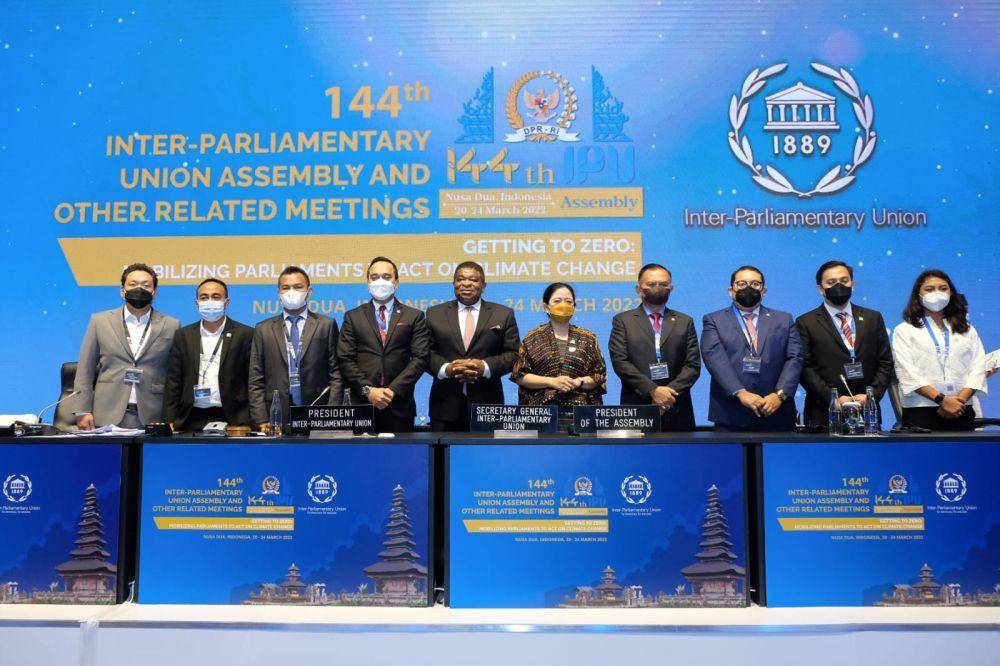 Ketua DPR, Puan Maharani ketika memimpin sidang umum Inter Parliamentary Union (IPU) di Nusa Dua, Bali pada Maret 2022. (Dokumentasi DPR RI)