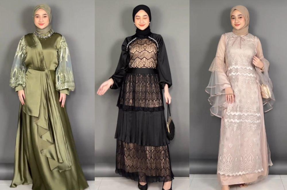 10 Ragam Dress Glamor untuk Style Lebaran Hijab, Mewah!