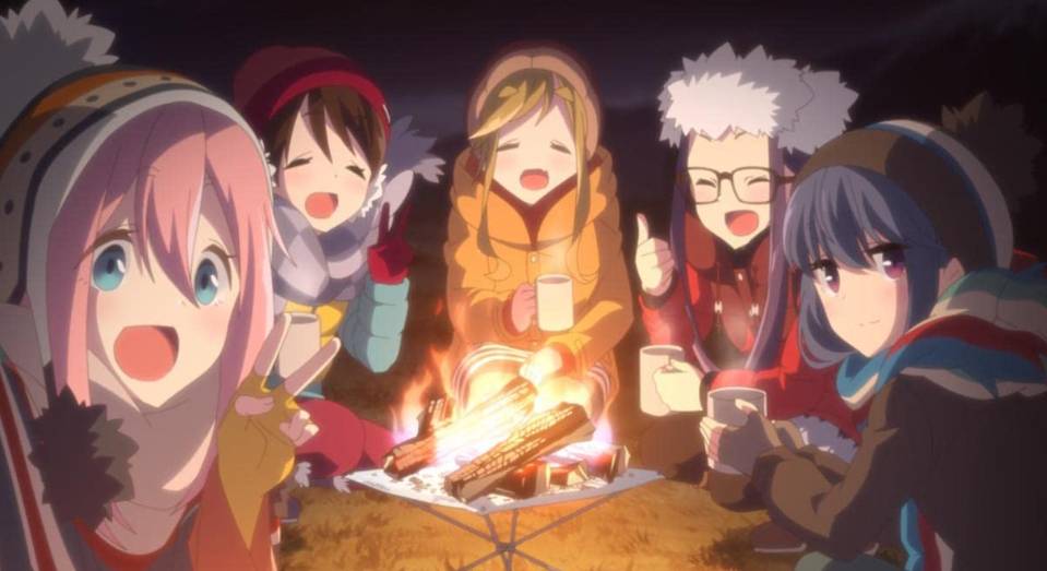 Nadeshiko, Ena, Aoi, Chiaki dan Rin dari anime Yuru Camp△ (2018) (dok. C-Station/Yuru Camp△)