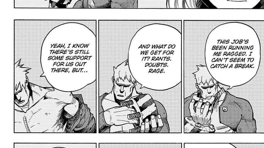 Death Arms mengundurkan diri sebagai pahlawan. (dok. Shueisha/My Hero Academia)