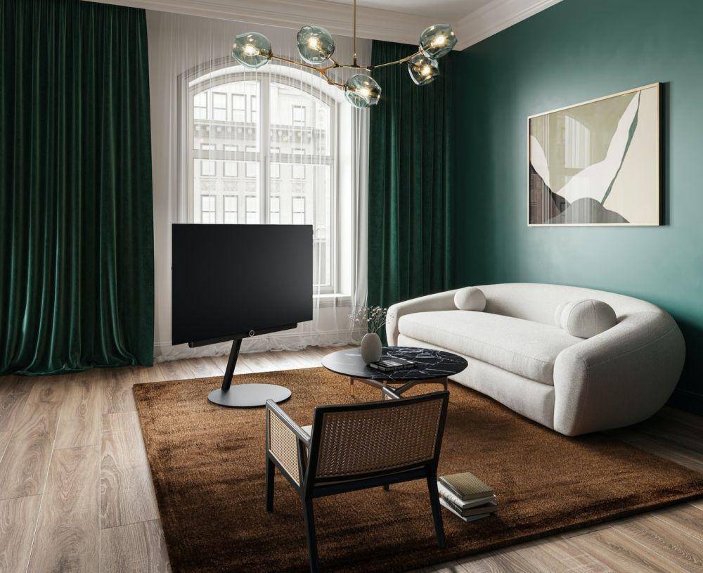 ilustrasi curved sofa warna putih (unplash.com/Loewe Technology)