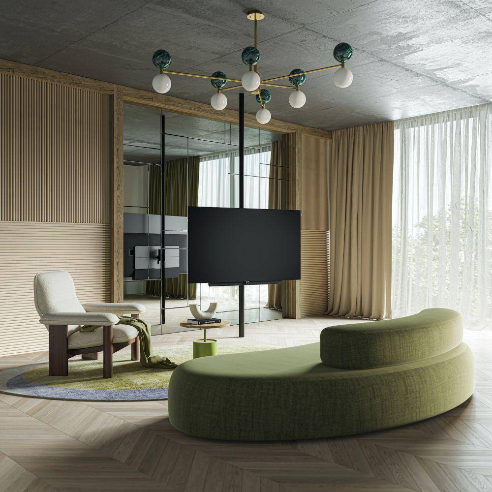 ilustrasi ruang tamu mewah menggunakan sofa curve (unsplash.com/Loewe Technology)