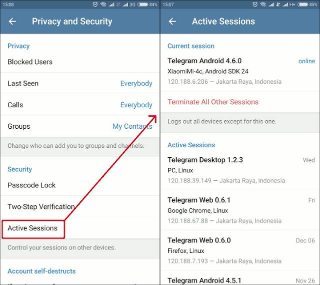 Sessions aktif Telegram(Dok. Pribadi/Doni Risqi)