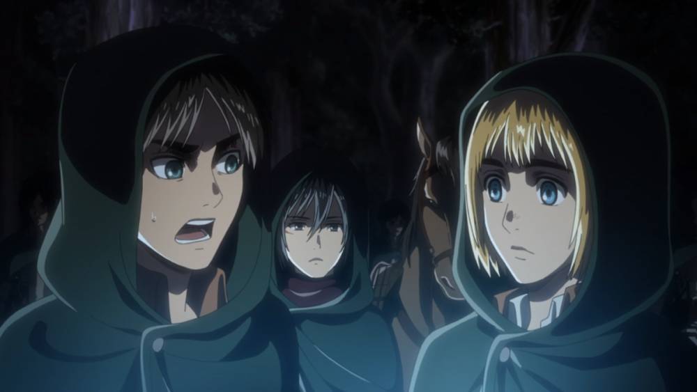 Eren Yeager, Armin Arlert, dan Mikasa Ackerman (dok. WIT STUDIO/Attack on Titan)