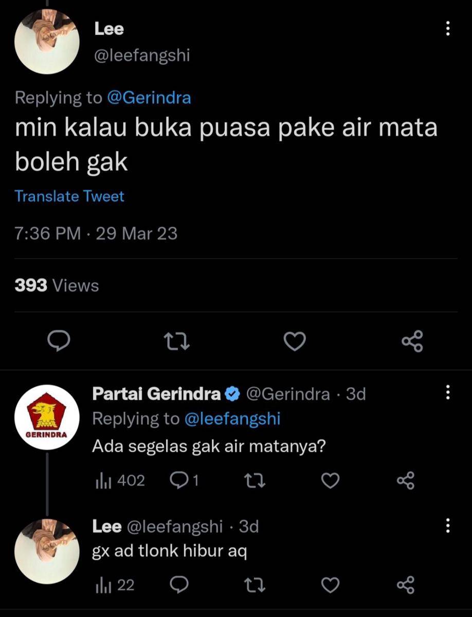 Tweet admin Partai Gerindra dengan warga Twitter (twitter.com/Gerindra)