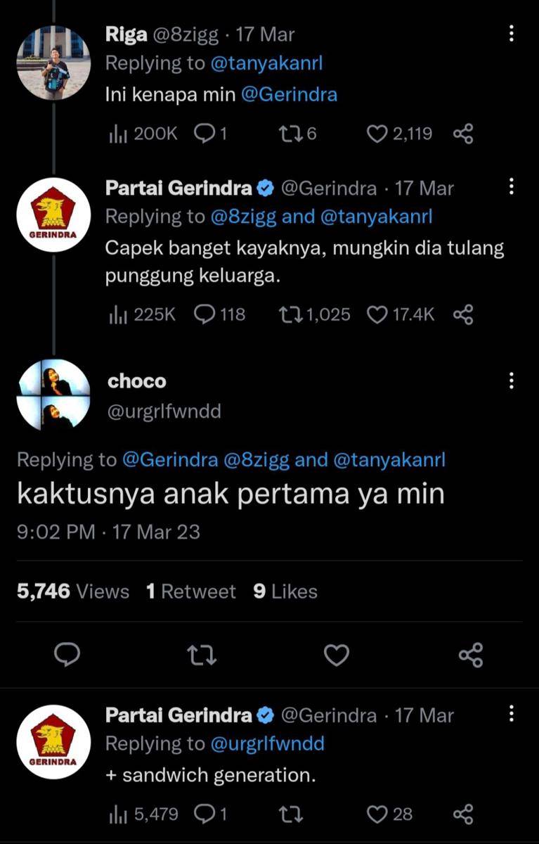 Tweet admin Partai Gerindra dengan warga Twitter (twitter.com/Gerindra)