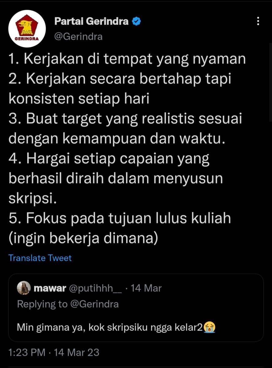 Tweet admin Partai Gerindra dengan warga Twitter (twitter.com/Gerindra)