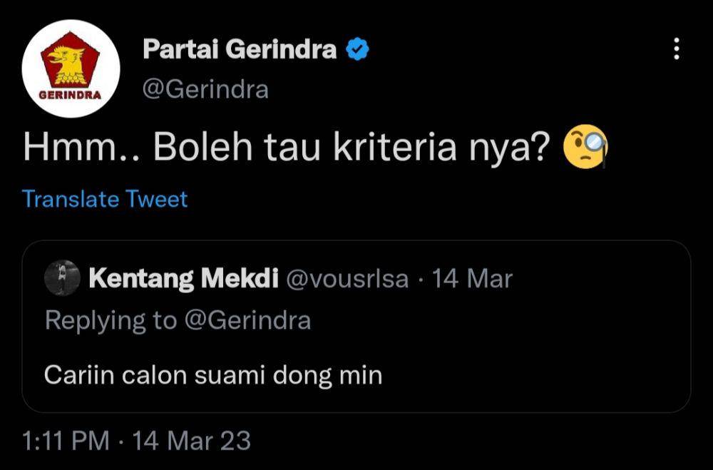 Tweet admin Partai Gerindra dengan warga Twitter (twitter.com/Gerindra)