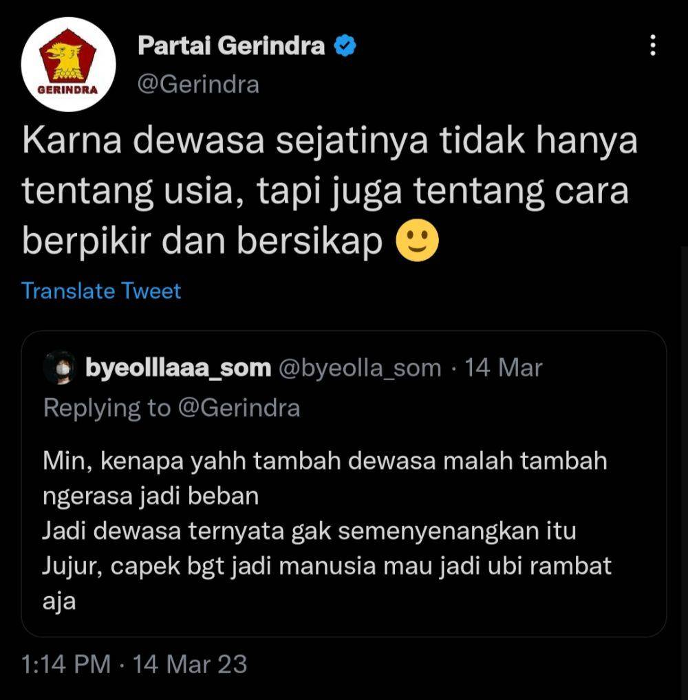 Tweet admin Partai Gerindra dengan warga Twitter (twitter.com/Gerindra)