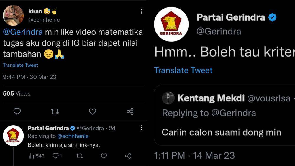 Tweet admin Partai Gerindra dengan warga Twitter (twitter.com/Gerindra)