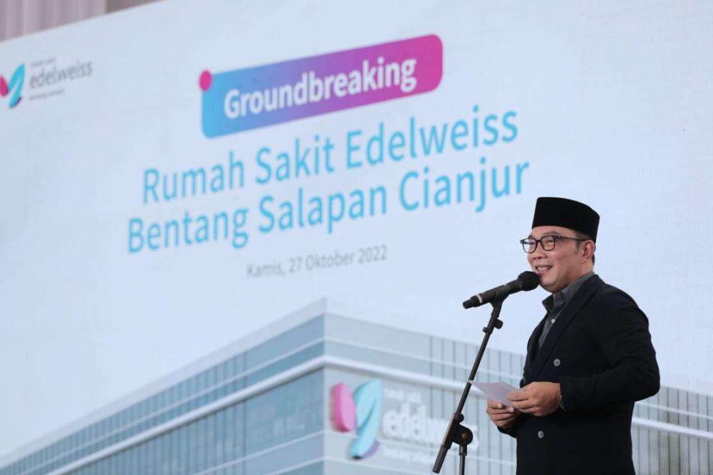 Sambutan Gubernur Jawa Barat, Ridwan Kamil, dalam groundbreaking Rumah Sakit Edelweiss Bentang Salapan Cianjur. (dok. Portal Jabarprov)