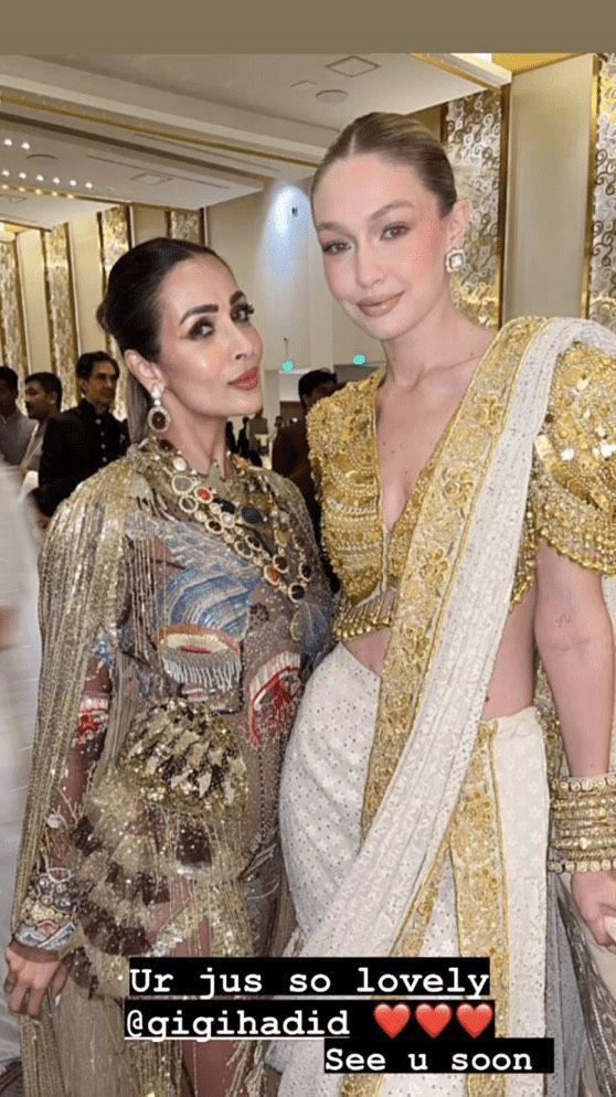 Gigi Hadid dan Malaika Arora (instagram.com/malaikaaroraofficial)