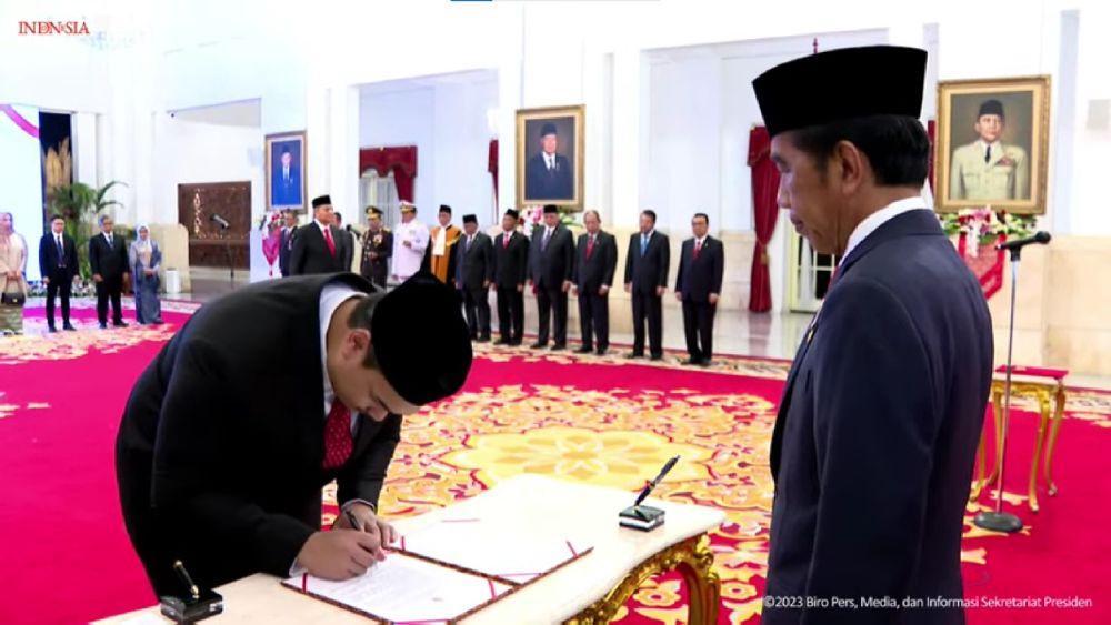Presiden Jokowi lantik Menpora baru, Dito Ariotedjo (youtube.com/Sekretariat Presiden)