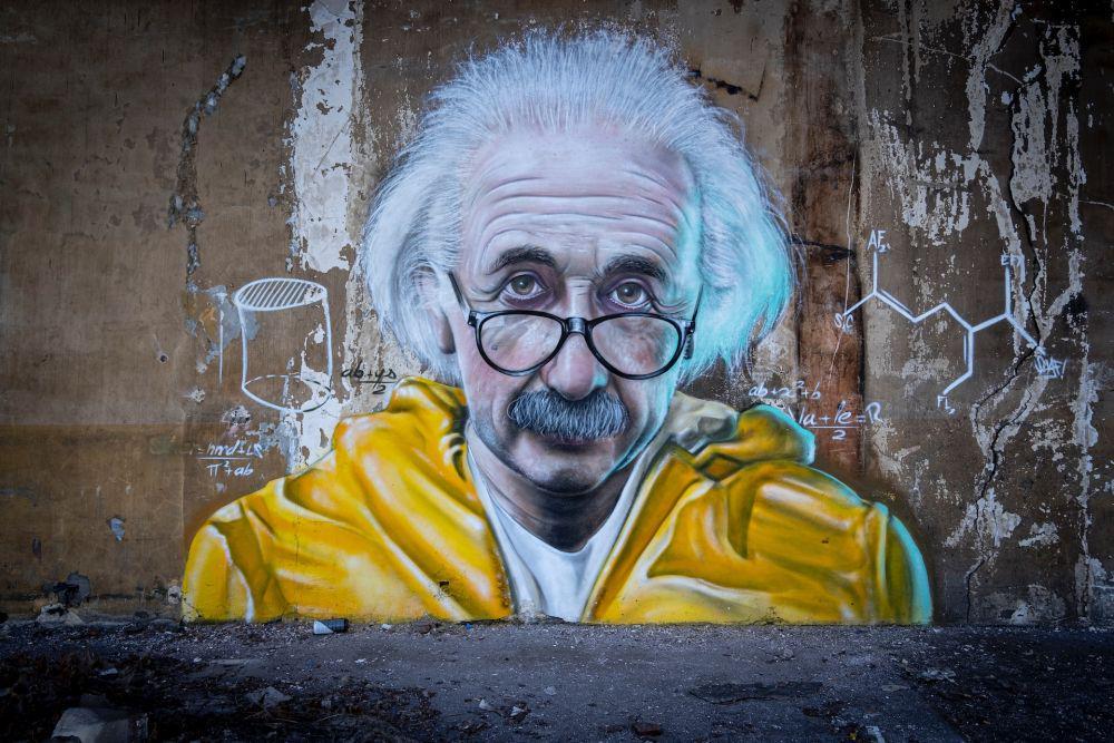 mural Albert Einstein yang dibuat oleh seniman jalanan (unsplash.com/Taton Moïse)