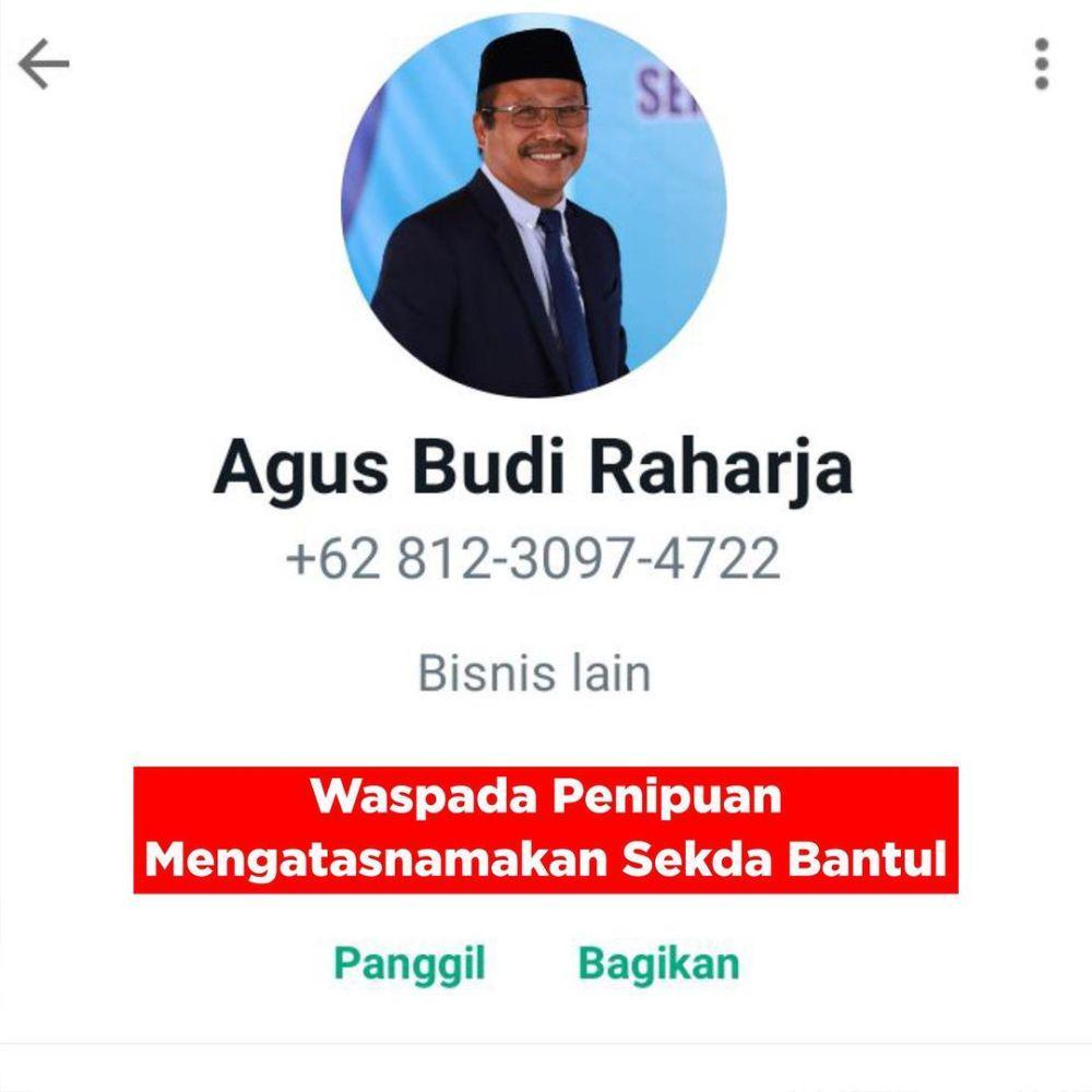 Nama Sekda Bantul dicatut untuk penipuan. (Dok. Istimewa)