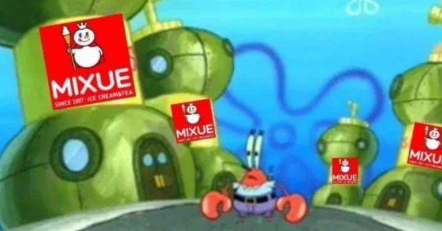 ilustrasi viralnya mixue seperti kelpshake di Bikini Bottom (instagram.com/memerecehtapigokil)