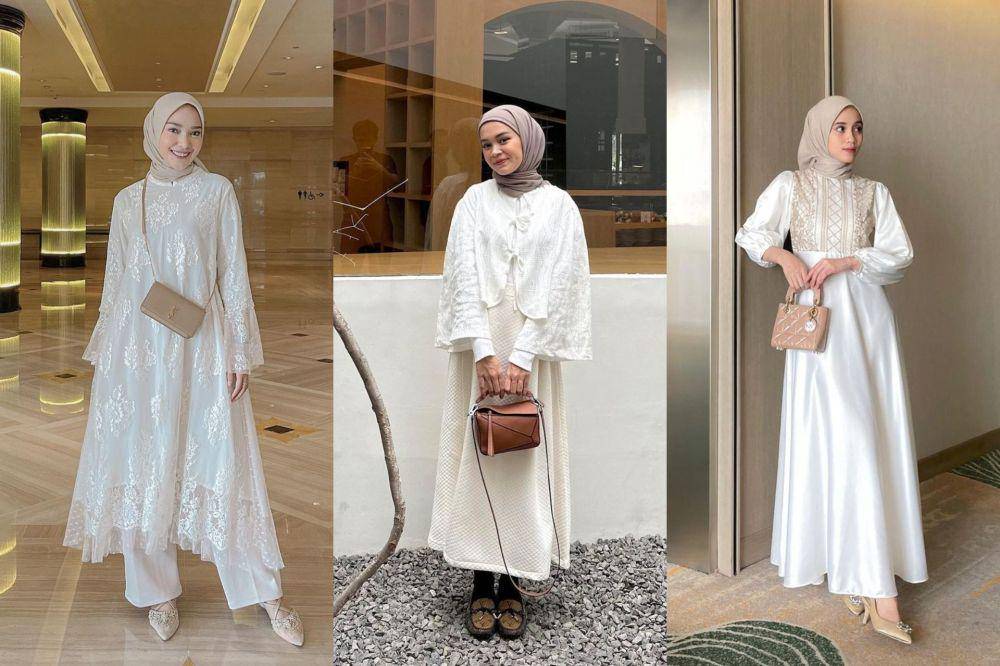 referensi outfit serba putih untuk lebaran ala selebgram hijab (instagram.com/intansugih | instagram.com/yurezalina | instagram.com/vinamaulina)
