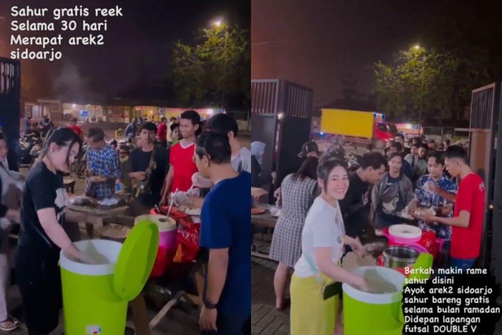 9 Potret Via Vallen Berbagi Makan Sahur Gratis di Sidoarjo
