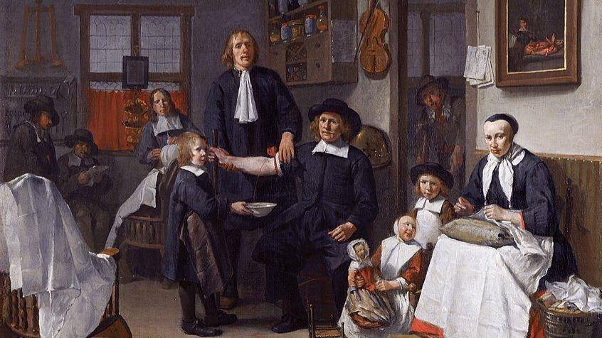ilustrasi buang darah di toko tukang cukur yang sekaligus dokter (commons.wikimedia.org/Egbert van Heemskerk)