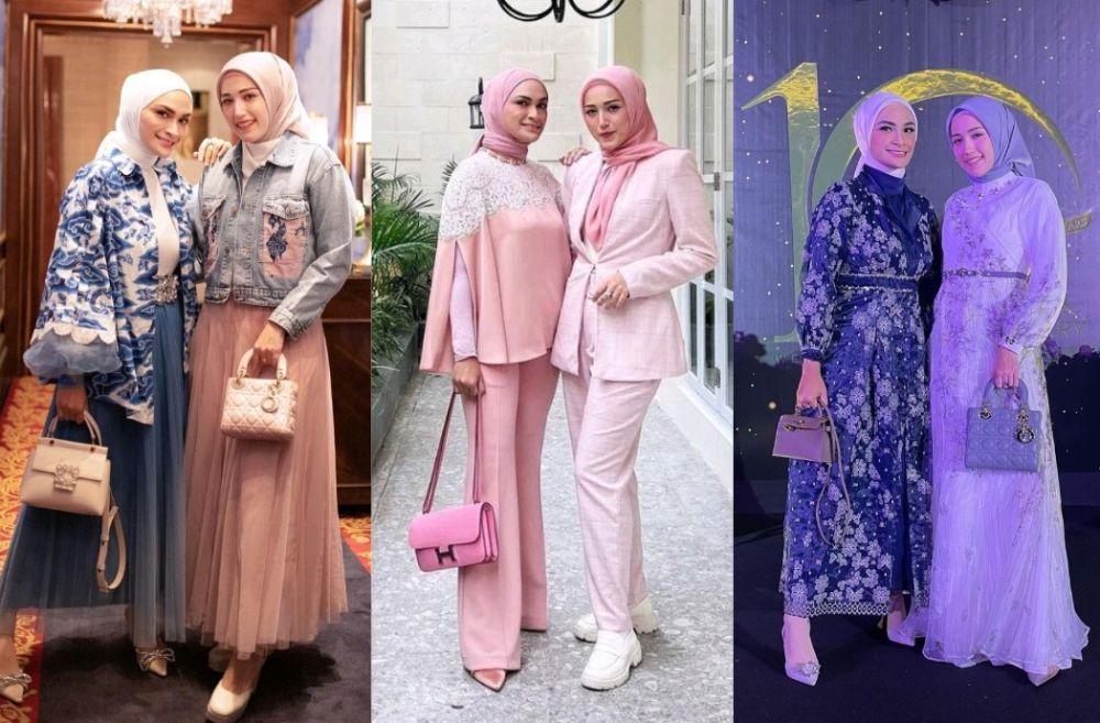 10 Adu Gaya Hijab Adelia Pasha vs. Putri Zulhas, Bestie Modis!