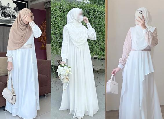 9 Inspirasi Dress Lebaran Syar'i Nuansa Putih ala Windy Erlisa, Elegan