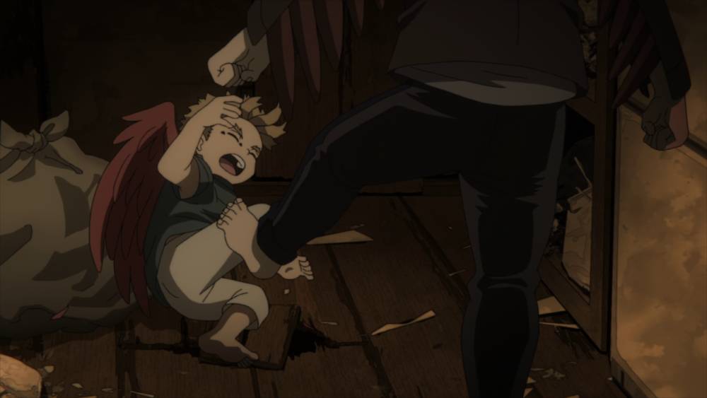 Ayah Hawks menyiksa Hawks. (dok. Bones/My Hero Academia)