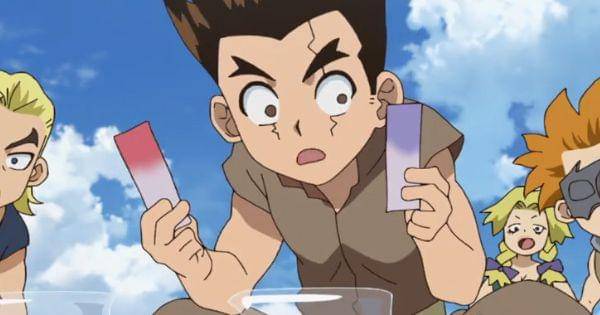 Taiju mengecek kadar asam pada tanah Magma dan Yo( Dok.  TMS Entertainment / Dr. Stone S3 )