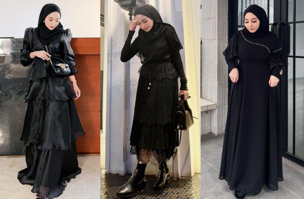 9 Styling Outfit Nuansa Hitam dengan Hijab untuk Buka Bersama