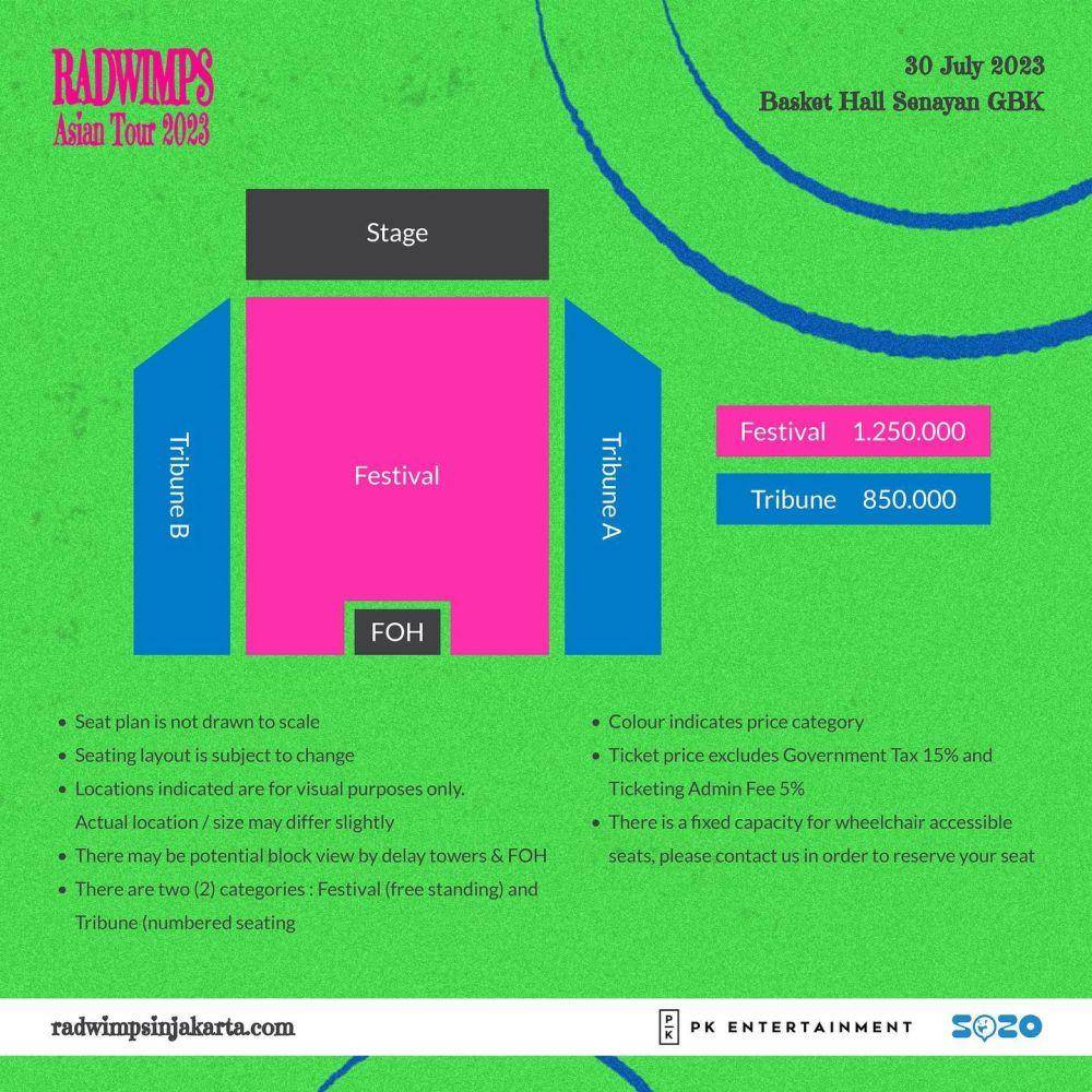 seat plan RADWIMPS Asian Tour 2023 Jakarta (instagram.com/pkentertainmnet 2023)