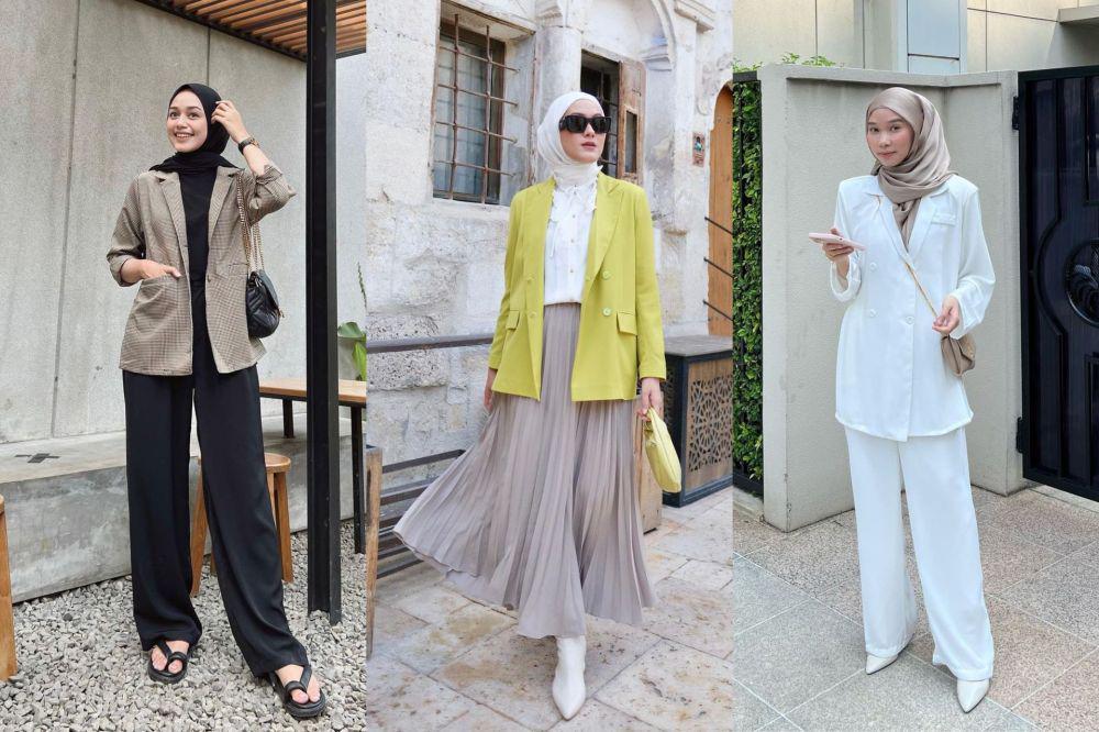 9 OOTD Hijab ke Kantor dengan Blazer, Modis dan Gak Ribet